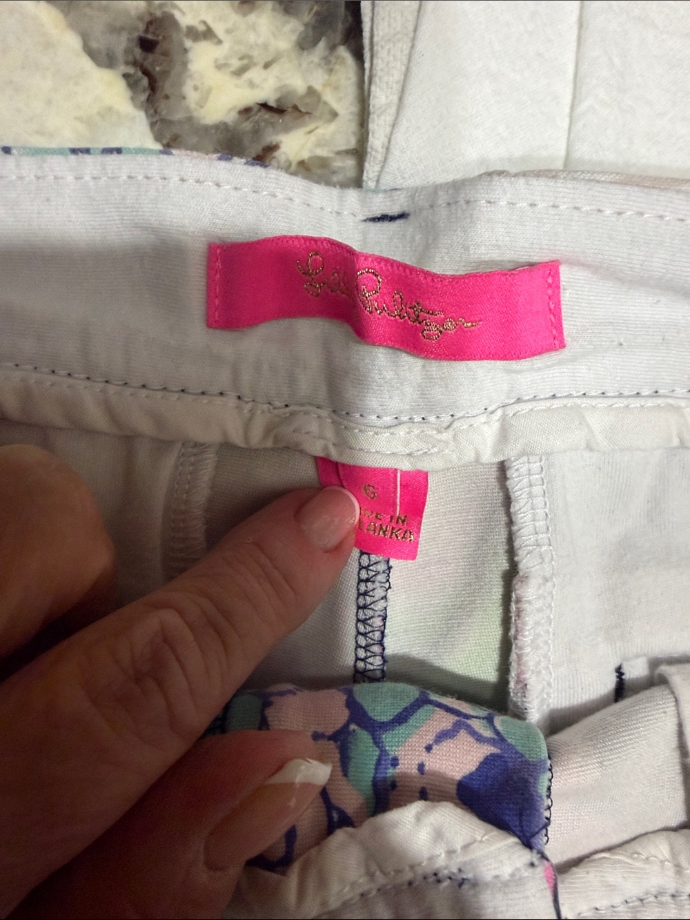 Lilly Pulitzer Navy Floral Cotton Bermuda Shorts with Pink & Green Print - Picture 3 of 3